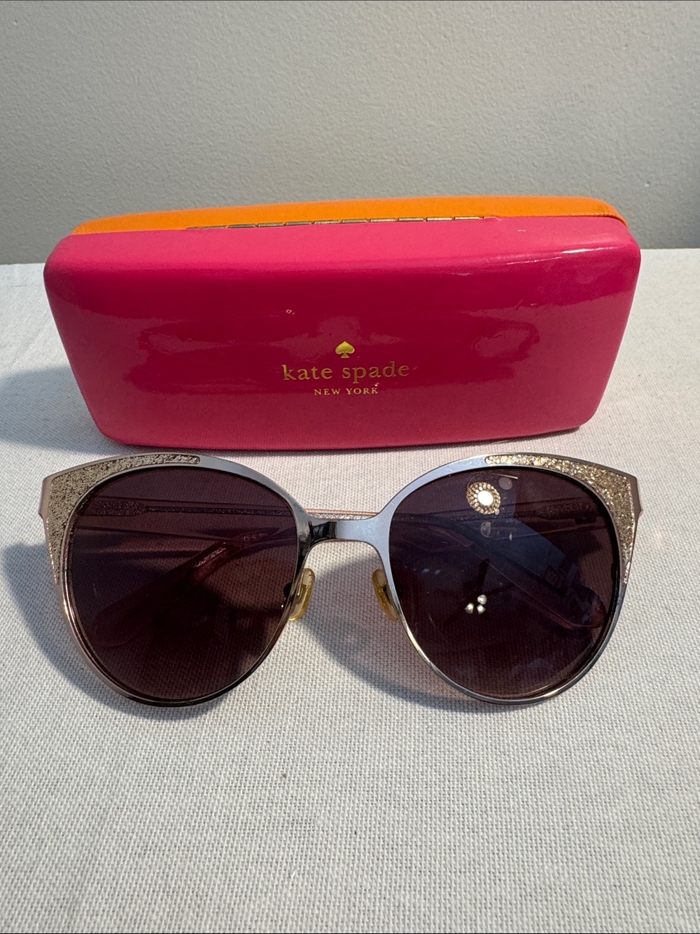 kate spade Rose Gold Glitter Cat Eye Sunglasses